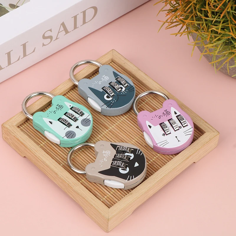 1Pc Cute Cat Code Number Lock Anti-theft High Strength Accurate Mini Luggage Suitcase Number Password Lock for Dorm Drawer.