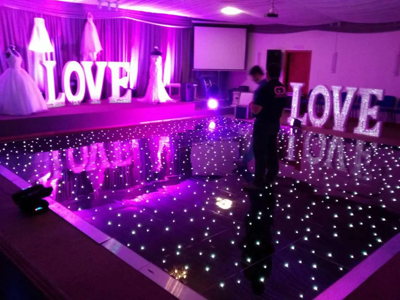 Black Portable Dance Floor LED Dancing Floor DJ Lighting twinkling LED Starlit Dance Floor