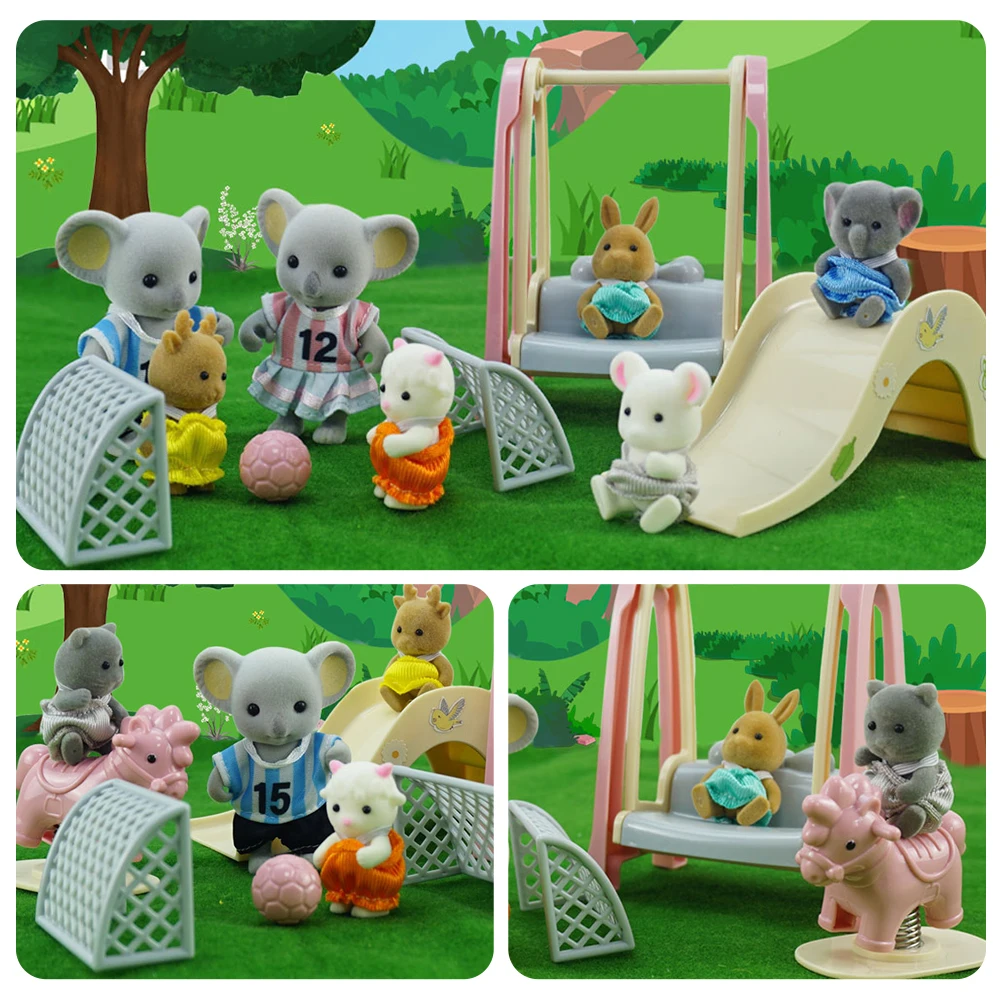 2022 New Forest Animal Family Amusement Park Koala 1:12 Simulation Football Basketball Set Micro Dollhouse Kids Christmas Gift