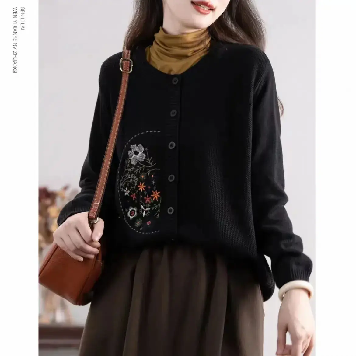 Shuffle Sound Explosive Loose Autumn and Winter Top Knitwear French Retro Fashion Versatile Foreign Embroidered Sweater Women