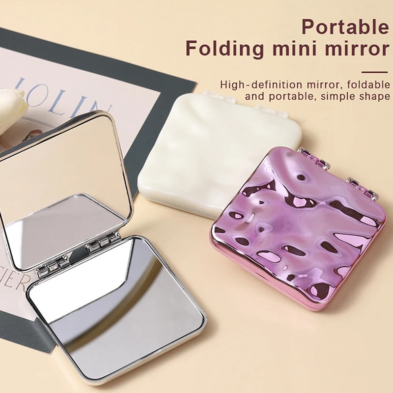 

Foldable Plating Makeup Mirror Mini Square Makeup Vanity Mirror Portable Hand Mirrors Double-Sided Compact Mirror Pocket Mirror