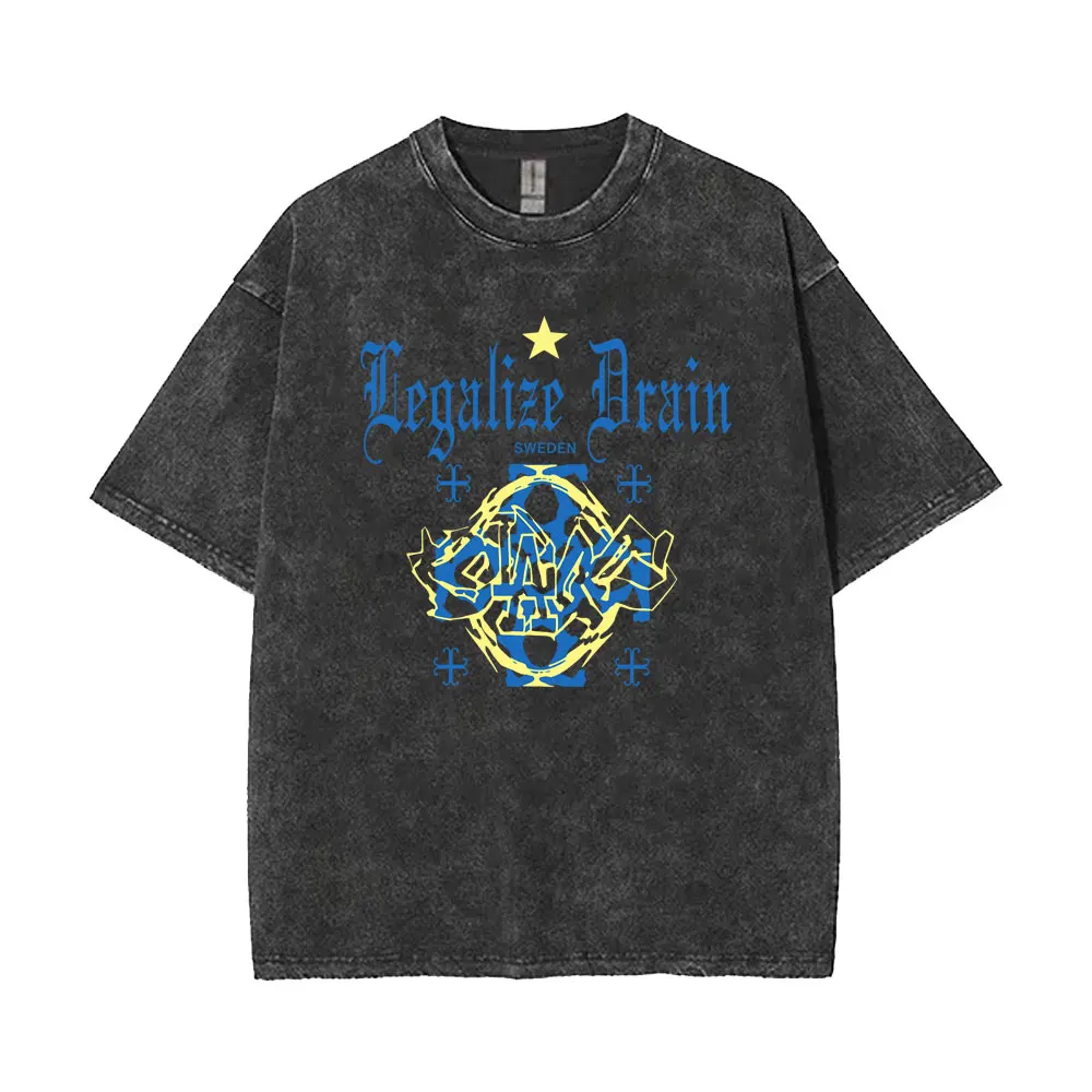 Washed Vintage Rapper Drain Gang Graphic T Shirt Ecco2K Bladee Yung Lean T-shirt Men Women Hip Hop Fashion Oversized T-shirts