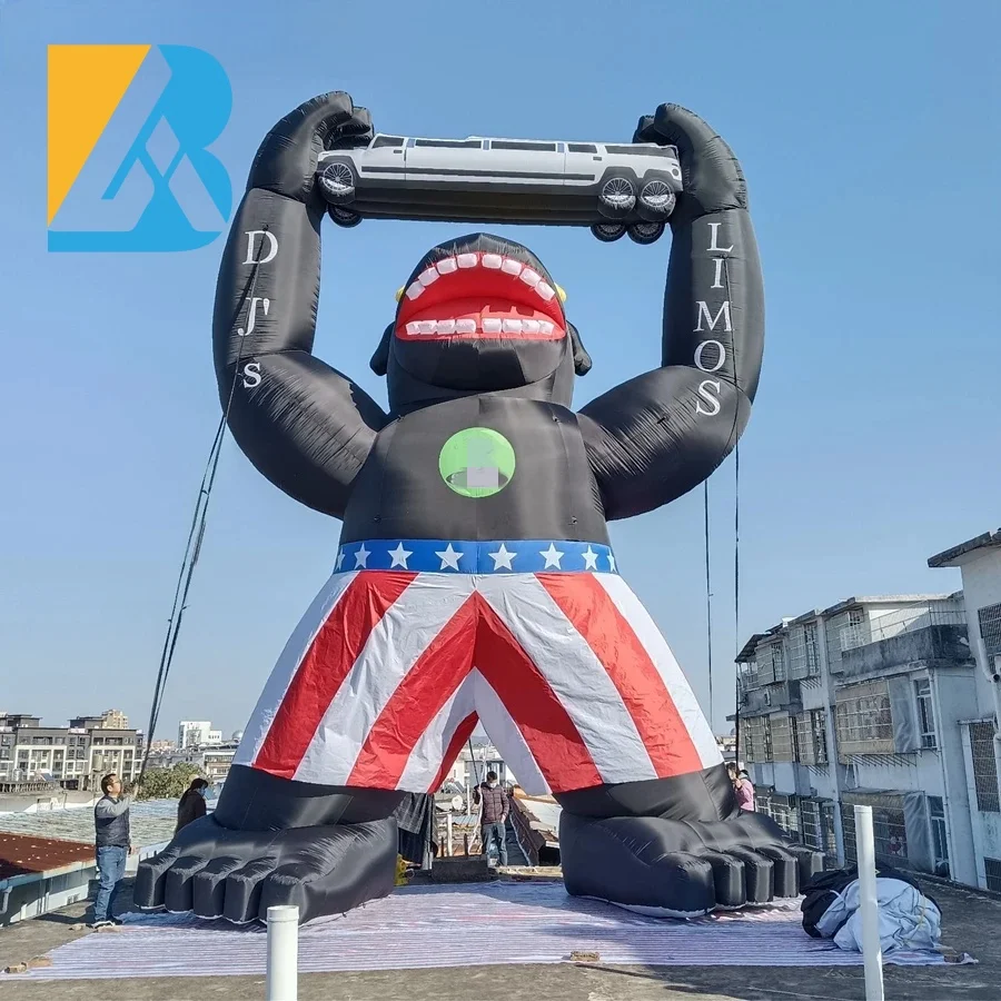 

Personalised 80s Prom Theme Large Blow up Gorilla Holding Car for Stage Decoration Toy