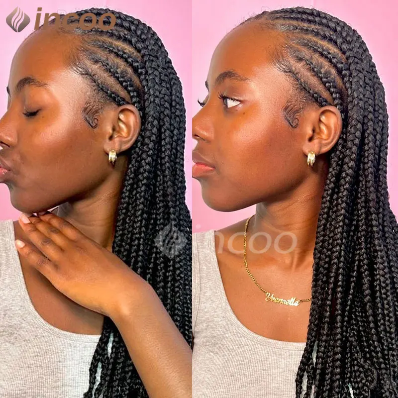 Synthetische Stammes geflochtene Perücken 36 "volle Spitze Jumbo geflochtene Perücke Cornrow Zöpfe Spitze Perücken für schwarze Frauen knoten lose Dread lock Perücke