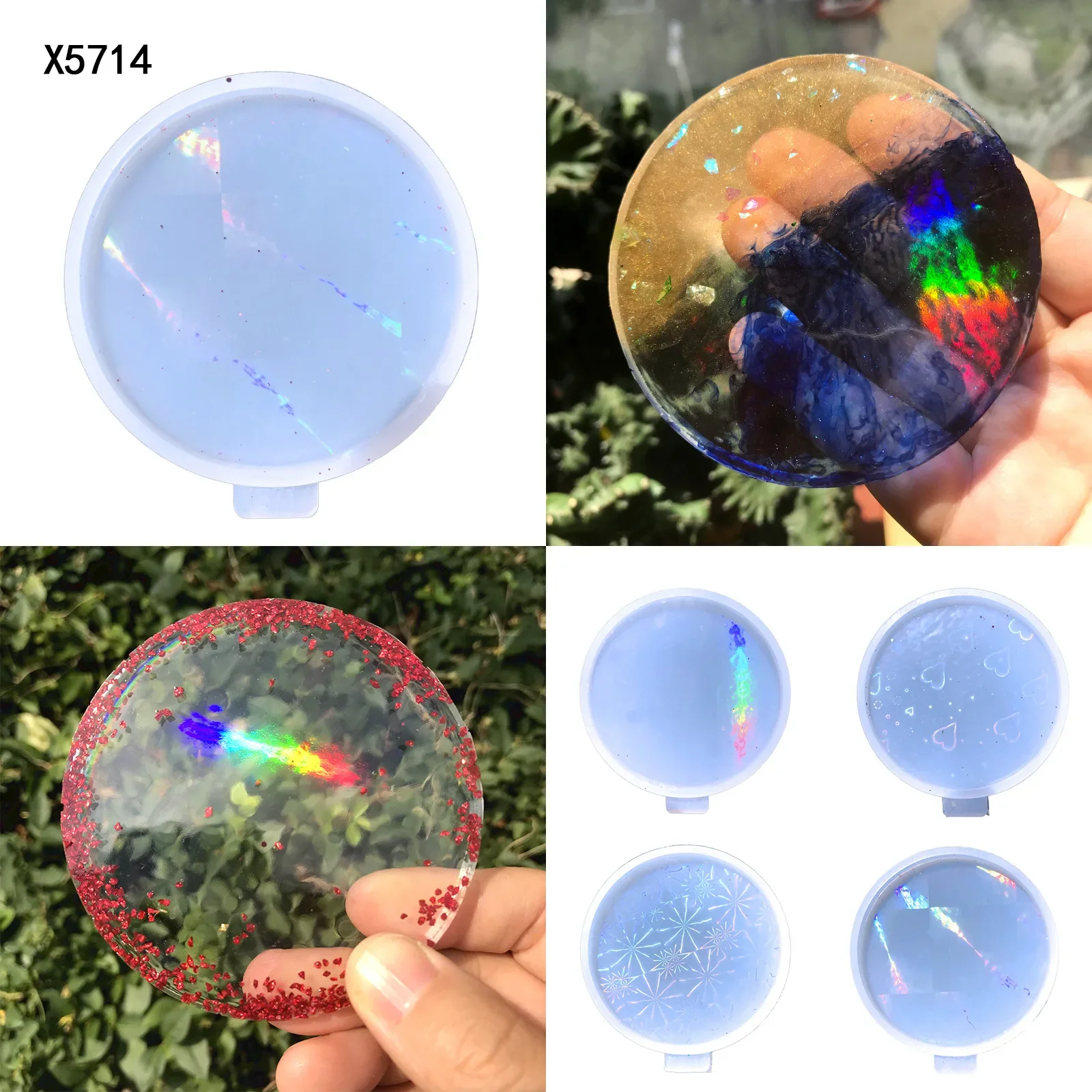 DIY Epoxy Resin Mold Coaster Laser Holographic Mold Round Coaster Decoration Love Silicone Mold