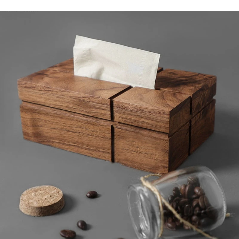 Wood Tissue Box Black Walnut Draw Paper Extractor Towel Napkin Holder Kitchen Tabletop Storage Home Organizer