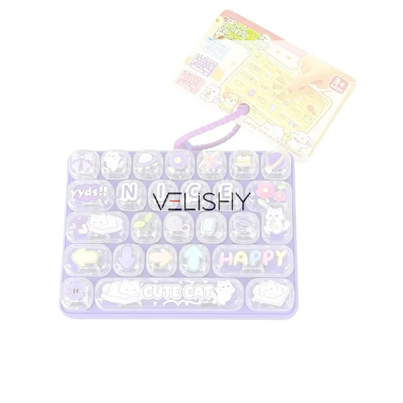 Grid Keyboard Clicker Fidget Toy Decompression Button Cartoon Sensory Toy Bag Pendant Stress Relief Keychain Cute 26