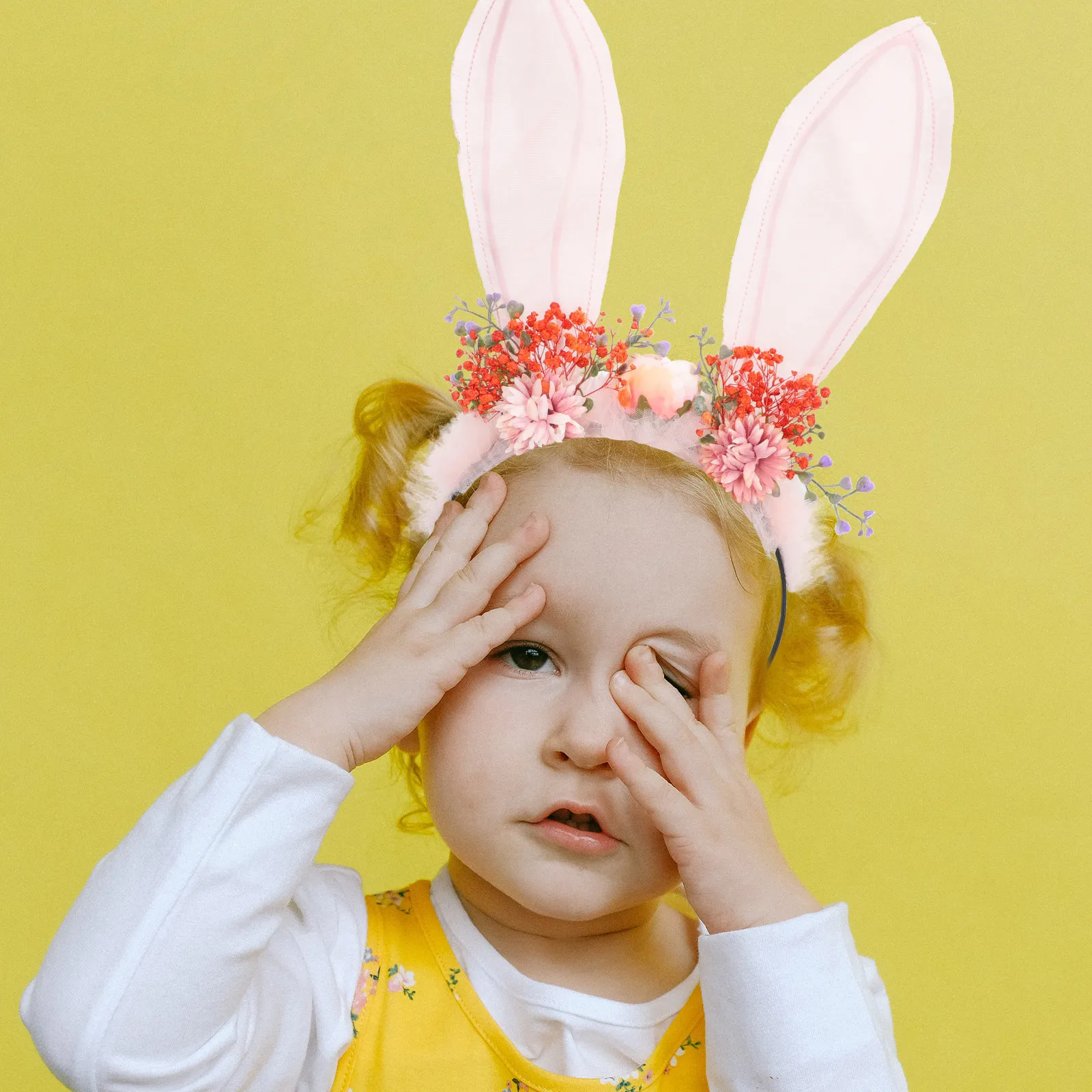 

Ободок для волос с ушками кролика и цветами, нежный цветочный ободок, праздничный головной убор, аксессуар для косплея и вечеринок, реквизит, ободок с ушками кролика