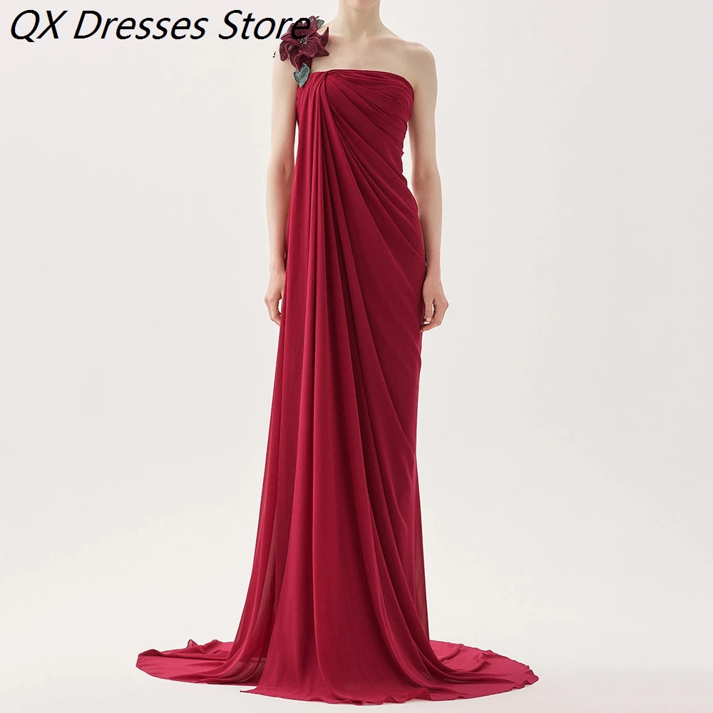 

Women's Mermaid Evening Dresses Floor-length One-shoulder Sleeveless Prom Dresses Fashion Flowers Simple Draped Customized Gowns