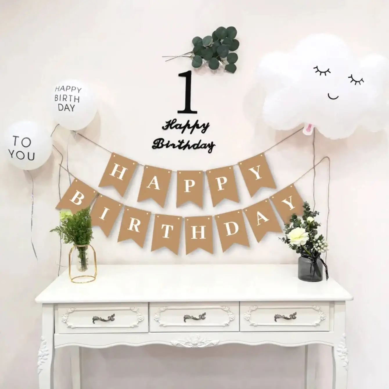 New Happy Birthday Decoration Birthday Party Bunting Garland Baby Shower Supplies Kraft Paper Banner Decoration Happy Birthday
