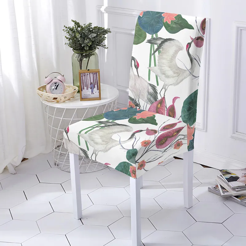 Summer Lotus Universal Size Chair Cover High Back Dining Chairs Covers Washable For Party Home Art Decoration