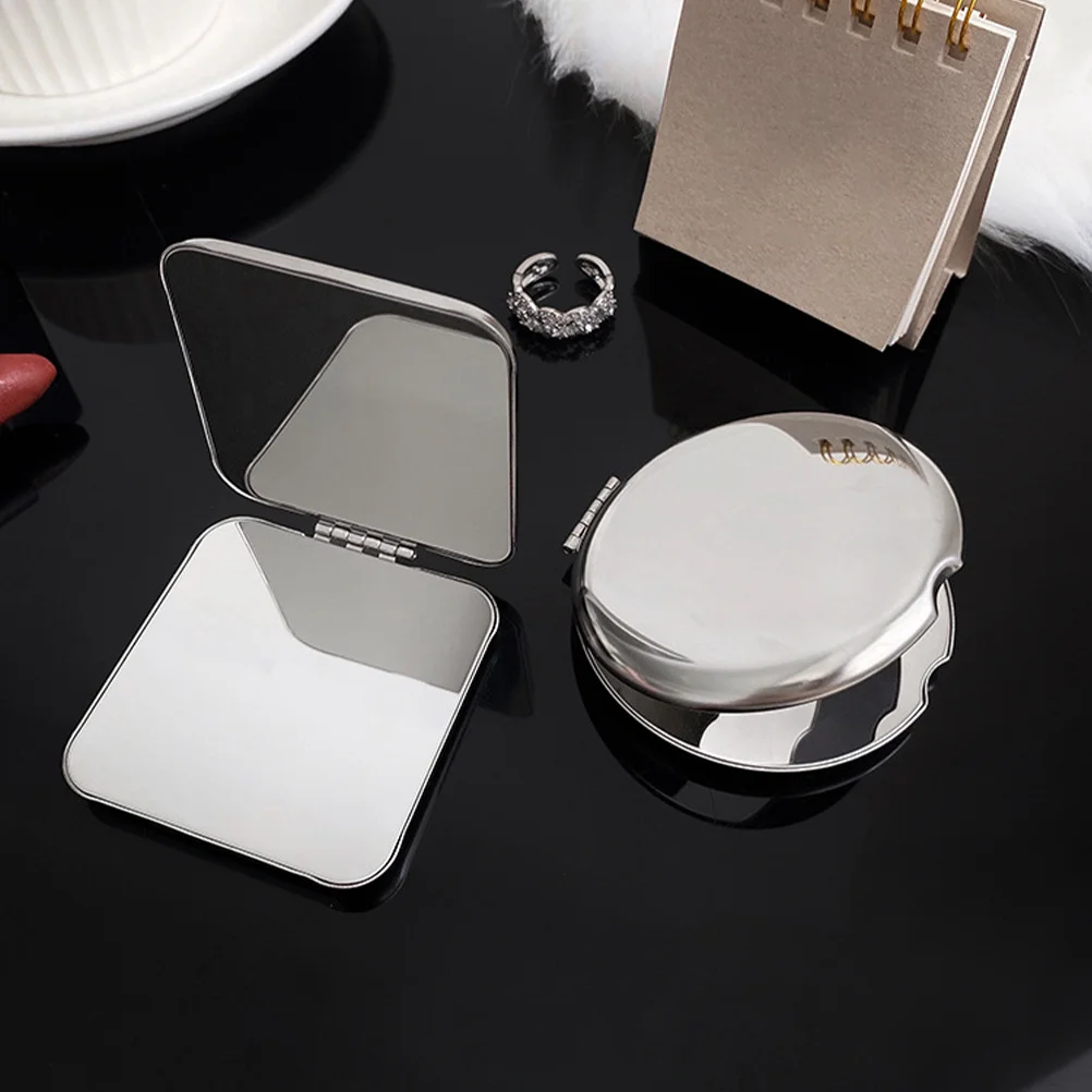 Espejo de maquillaje compacto plegable portátil de doble cara espejo de viaje pequeño de acero inoxidable espejos de maquillaje compactos