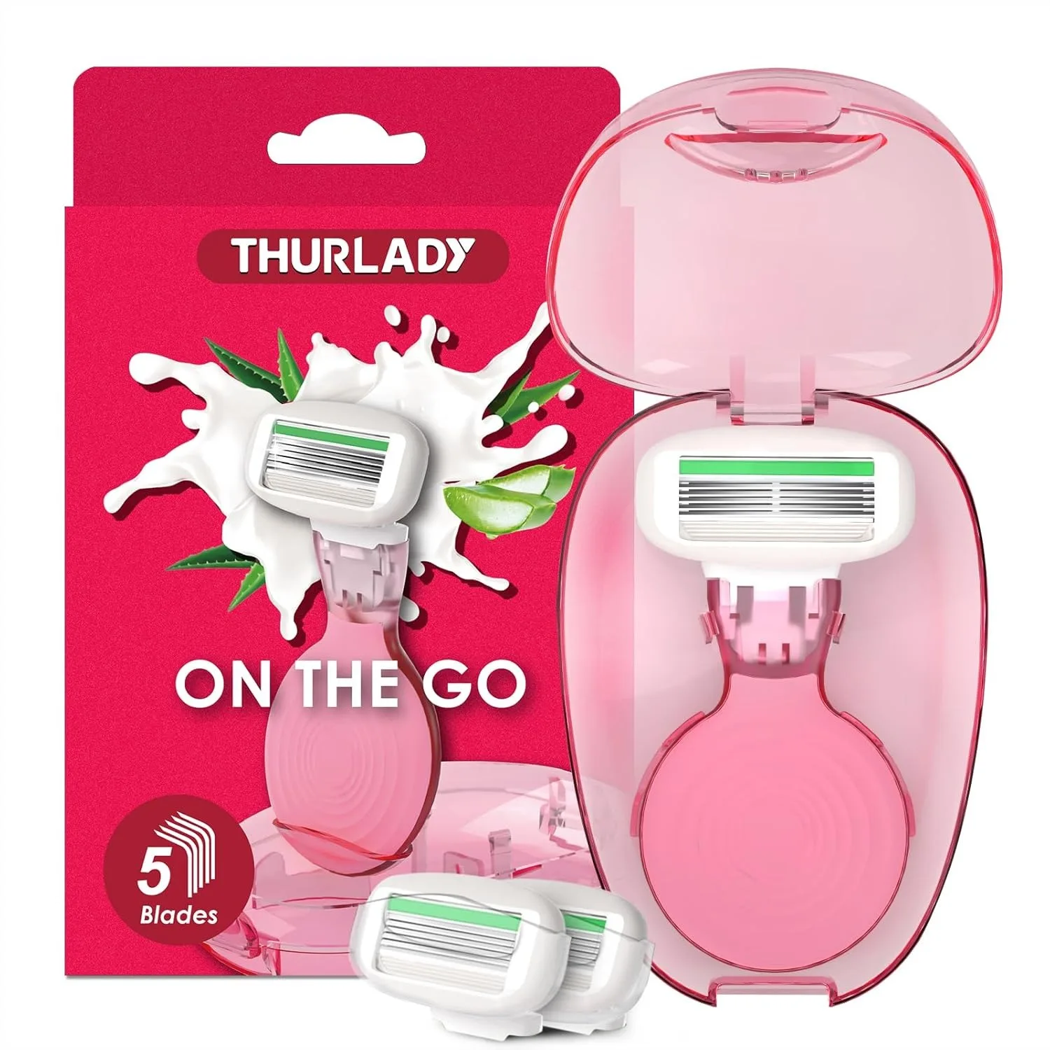 

Travel Razors for Women, 5-Blade Womens Razor Kit with Mini Handle, 3 Refills & Case, Extra Smooth Shave (Cherry Pink)
