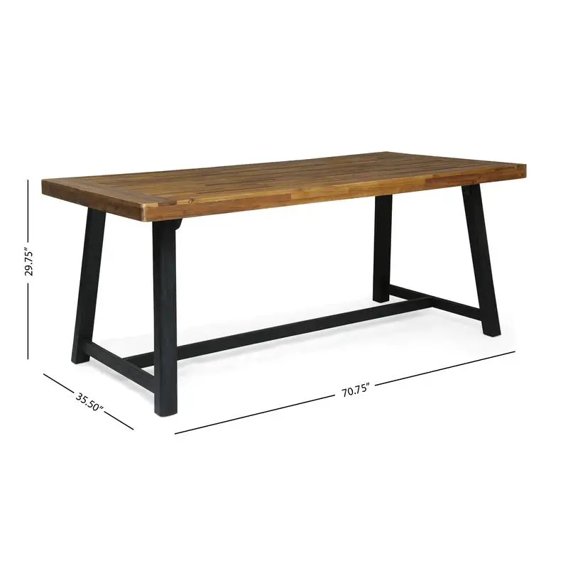 7-teiliges Outdoor-Essset aus Akazienholz mit Stühlen mit Seilrückenlehne, Teakholz- und schwarzem Finish