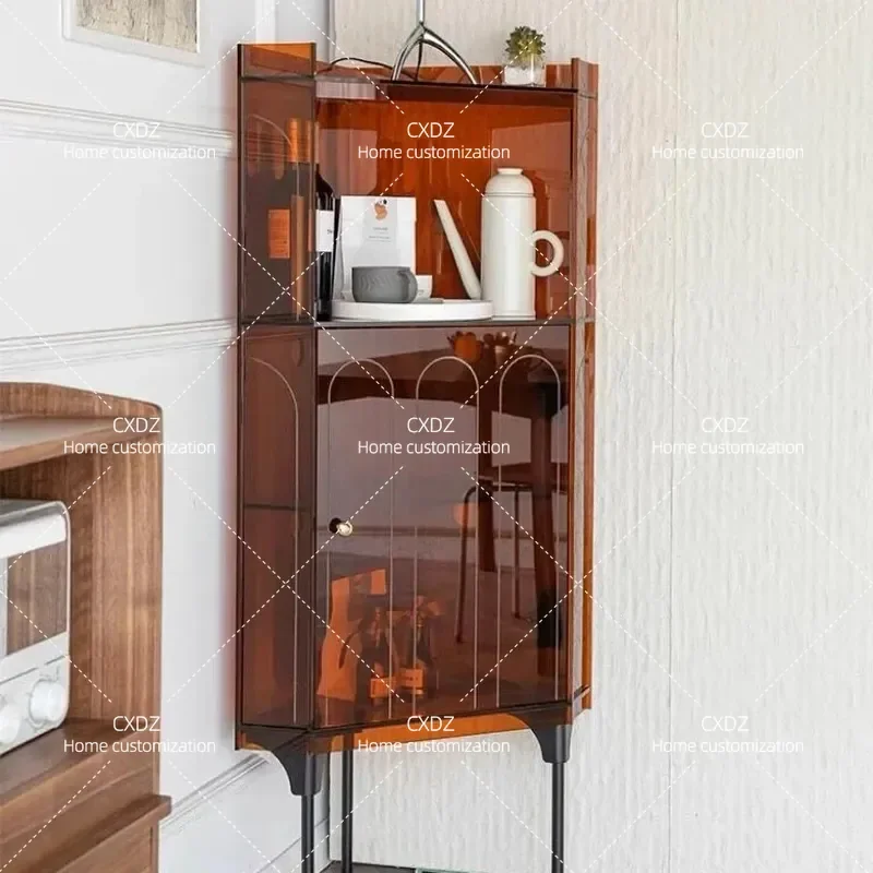 Acrylic Corner Cabinet Bedroom Triangle Storage Floor to Ceiling Integrated Locker Corner Rack Wine Display Shelf
