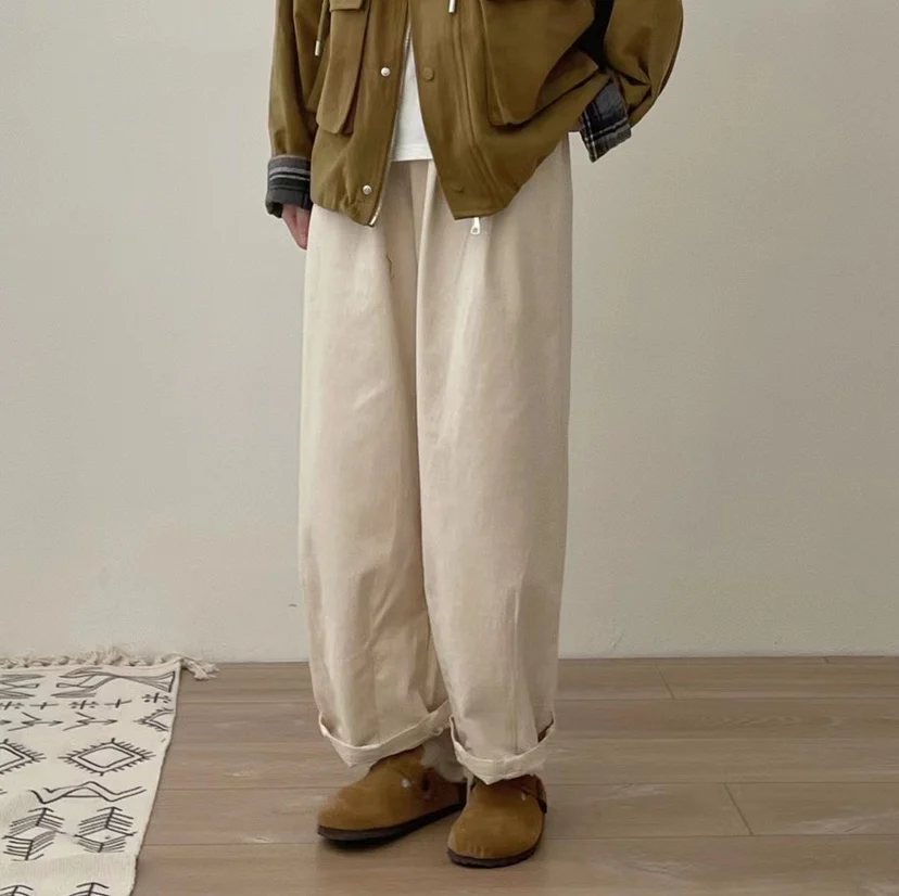 

Chuwojia Women's Casual Loose Straight Leg Pants Autumn Winter New Sle Fce-lined Elastic Waist Versatile Long Cotton Tro...