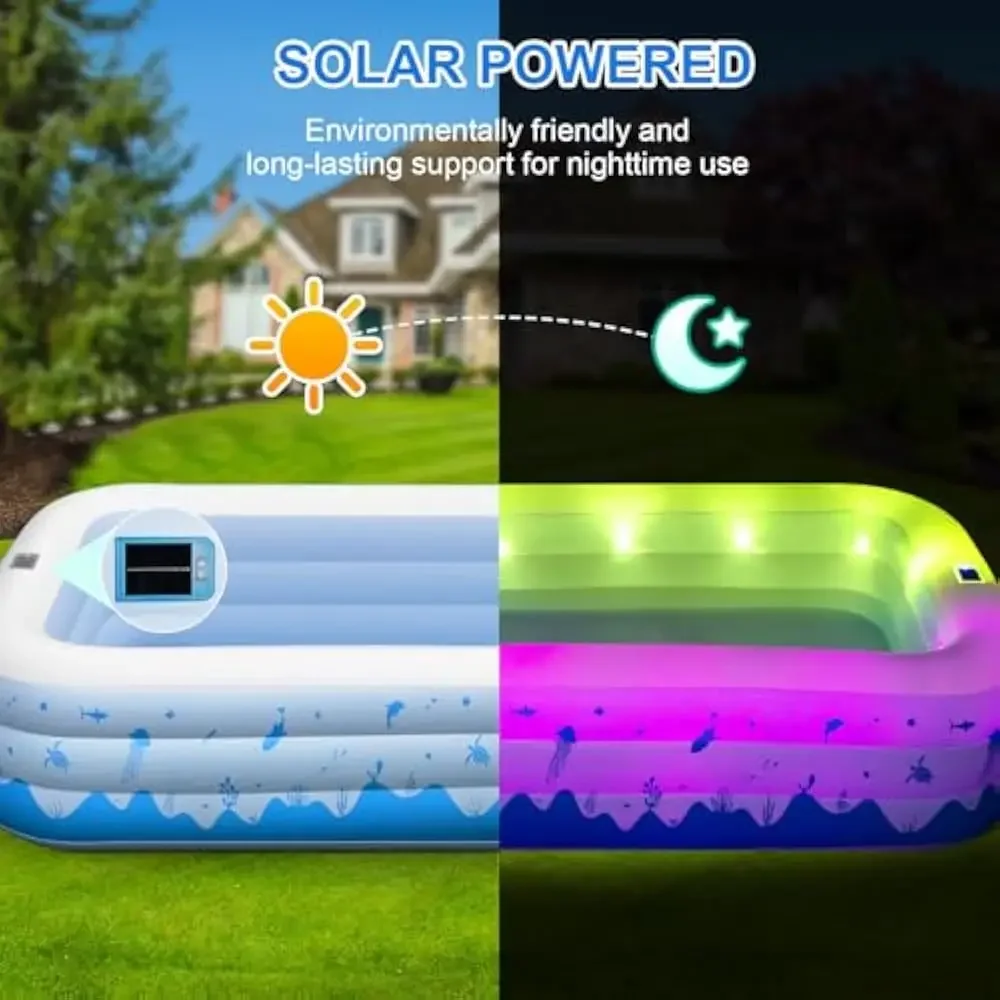 Pool with Lights - 145'' X 74'' X 22'', Thickened Blow Up Pool with Seats & Backrest for Adults, 7 Color Big Swimming Pool