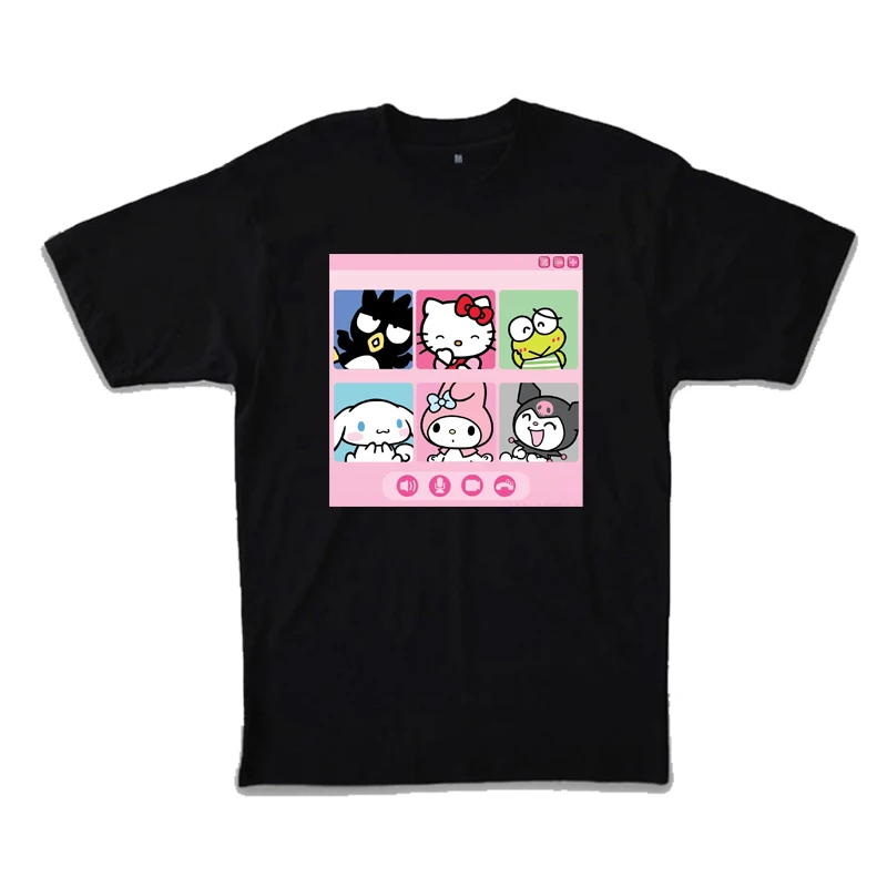 Cute Hello Kitty Print Womens T-shirt Harajuku Style Tops Tshirt Men O-neck Streetwear Oversized 100% Cotton Unisex Tee Shirt