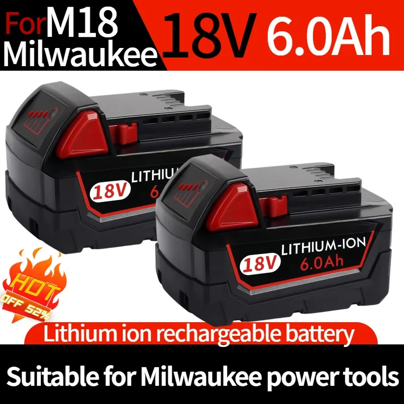 

For Milwaukee M18 Battery⚡6000mAh 18V Rechargeable Battery⚡For Milwaukee Tool M18B5 XC✅48-11-2402 48-11-2411 2604-22 + Charger