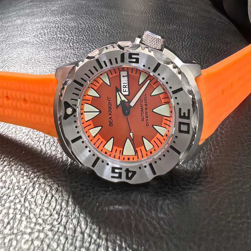 Sea knight Monster V2 Men Diver Watch Sapphire 200M Waterproof Orange Dial Stainless Steel NH36 Automatic Mechanical Wristwatch