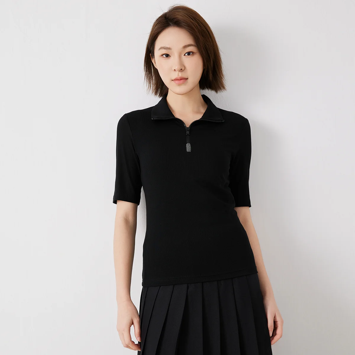 

K3156W Легкая роскошная смесь пуловер с короткими рукавами и воротником-поло, удобный модный топ