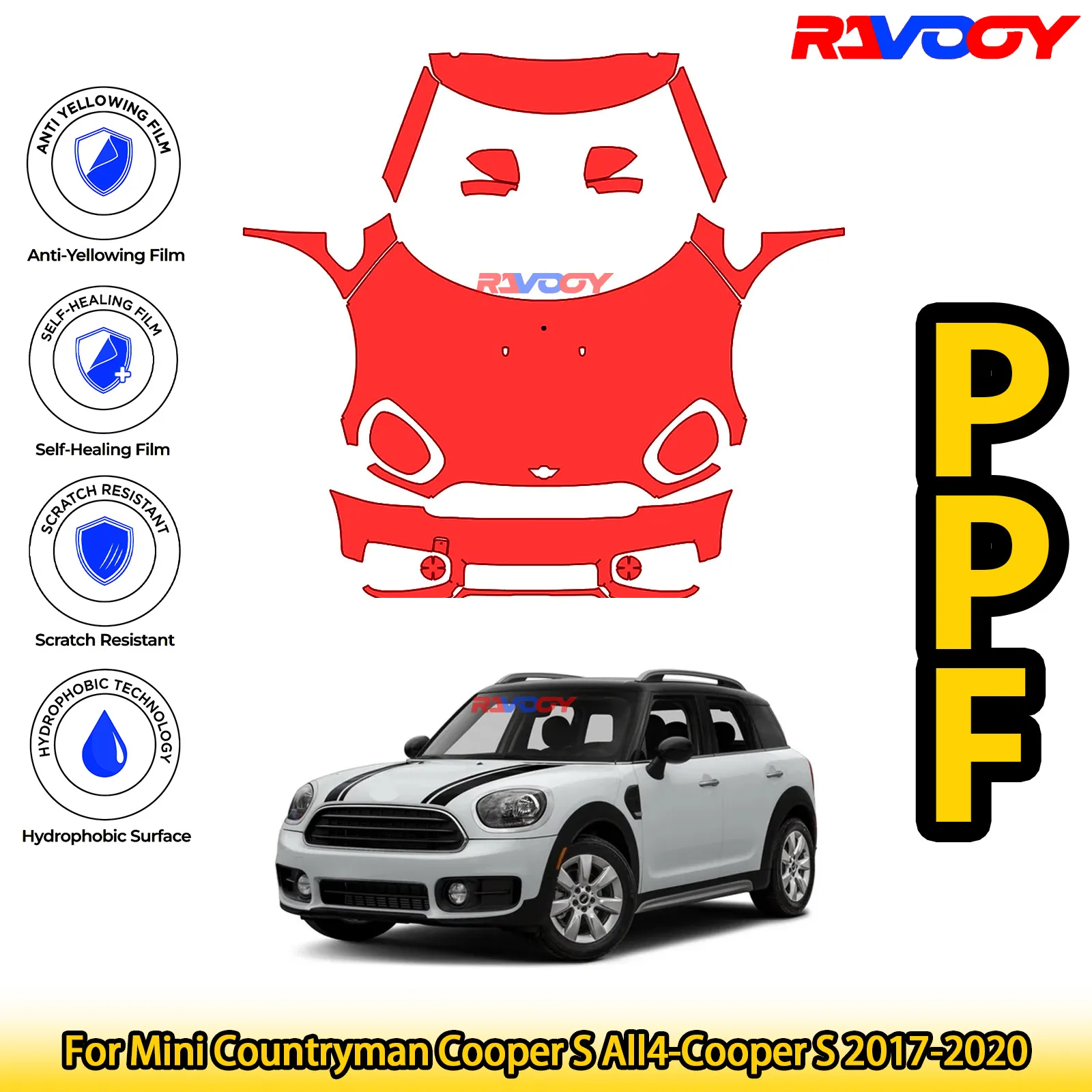 

Для Mini Countryman Cooper S All4-Cooper S 2017-2020 глянцевая матовая черная предварительно вырезанная передняя PPF комплект защитная пленка для краски