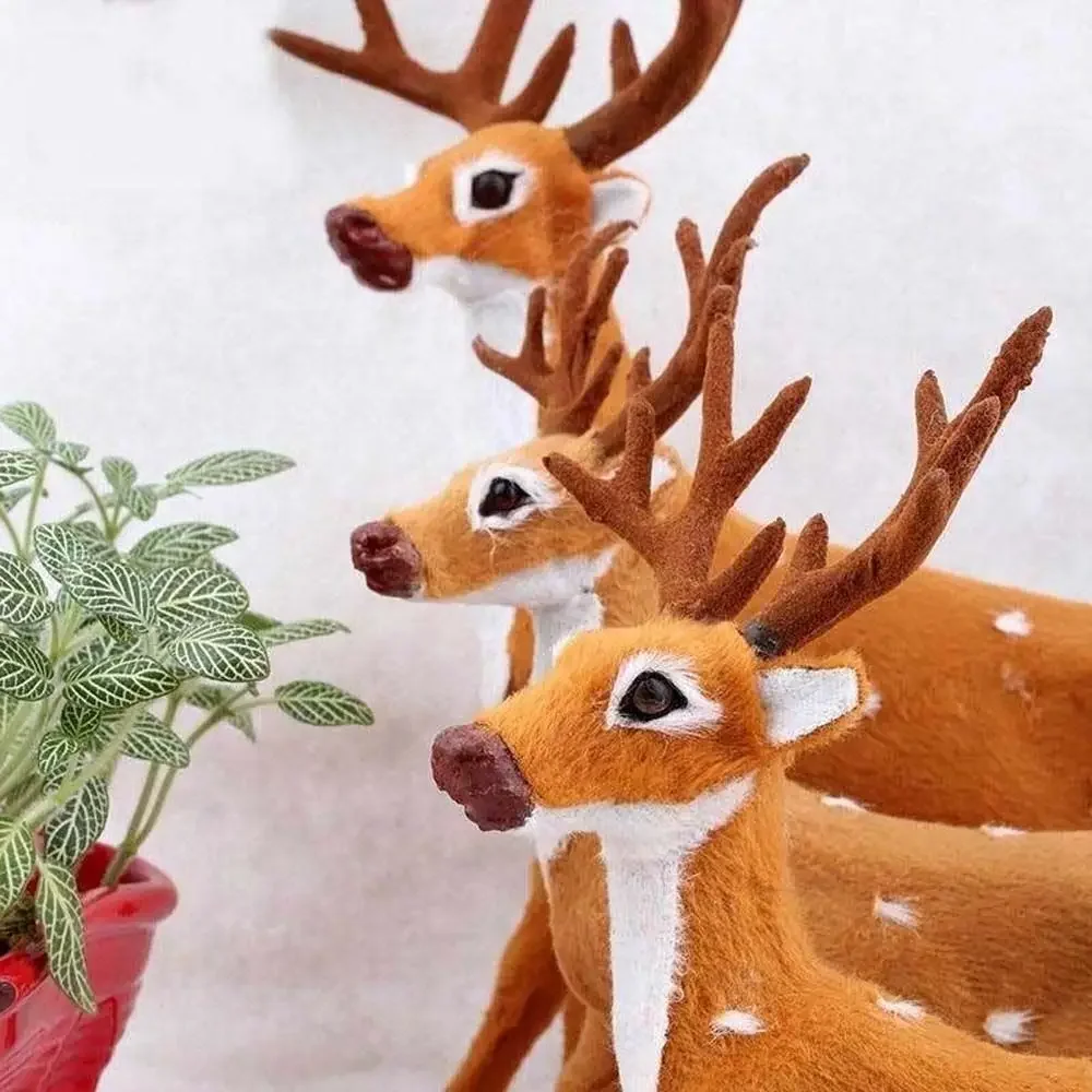 Christmas Decoration Cartoon Handmade Desktop Model Elk Plush Chrismas Simulation Deer  Miniature Figurine Reindeer Ornament