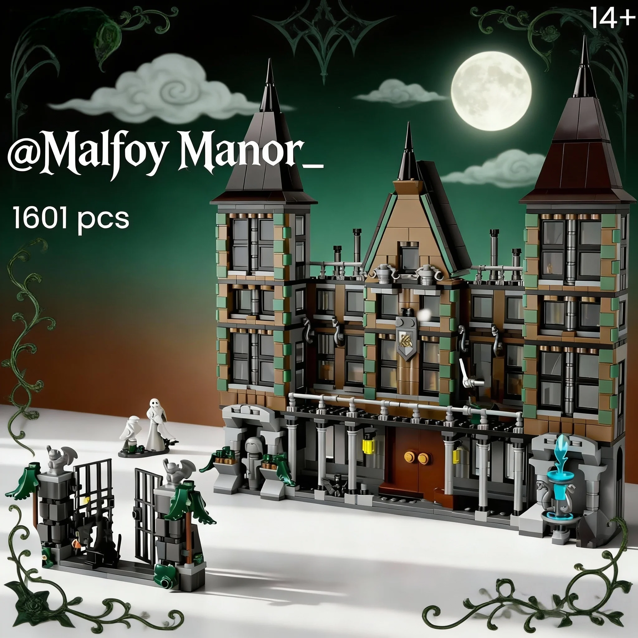 

Набор строительных блоков 1601 деталь, модель FIT 76453, Особняк Малфой, модульный конструктор для фэнтезийных приключений, игрушка-украшение, подарки на Рождество и День рождения