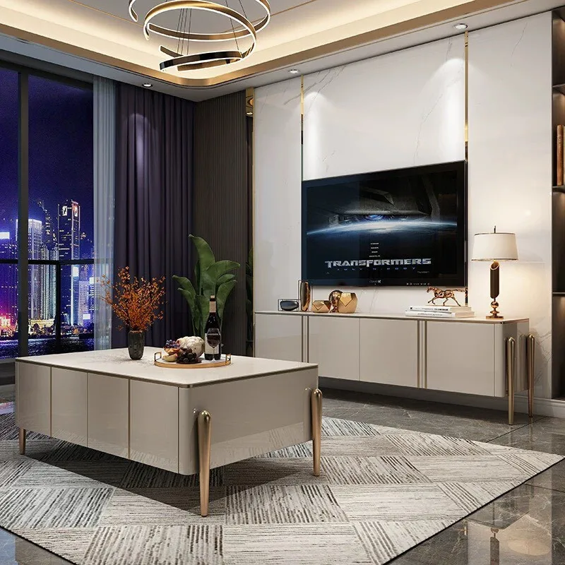 TV cabinet coffee table combination designer furniture large and small apartment floor cabinet living room rock slab surface