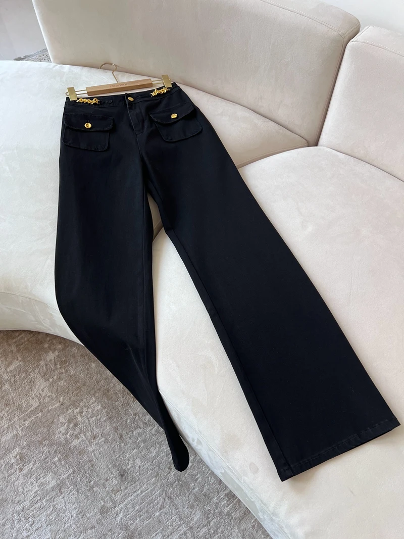 

Casual High Waist Bla Cotton Polyester Denim Pants Autumn New Sle Spring Autumn Season Versatile Wide Leg Pants in China