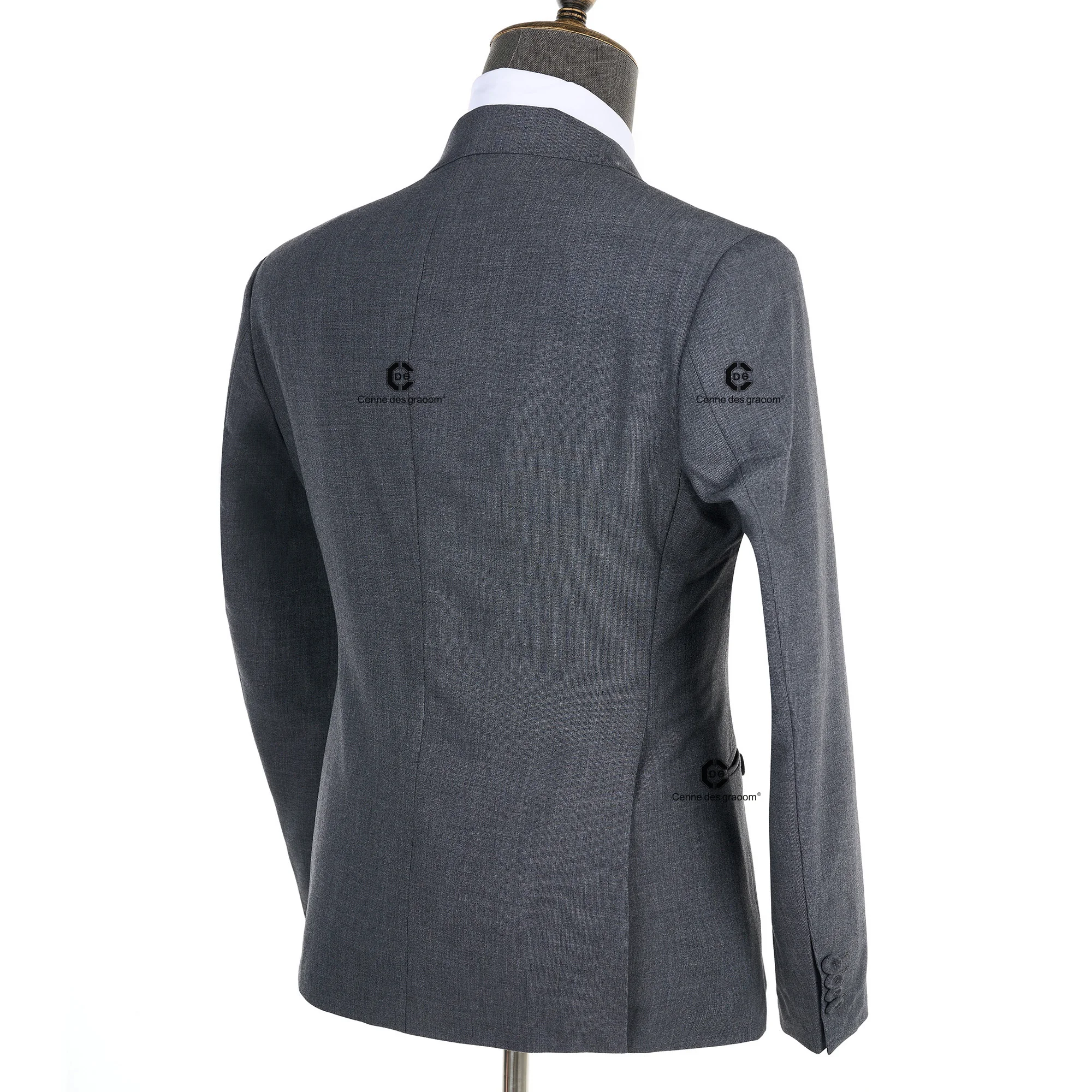 Cenne Des Graoom 2024 New Elegant Grey Suits for Men Double Breasted Hand Sewn Buttons 2 Pieces Set High Quality Wedding Party