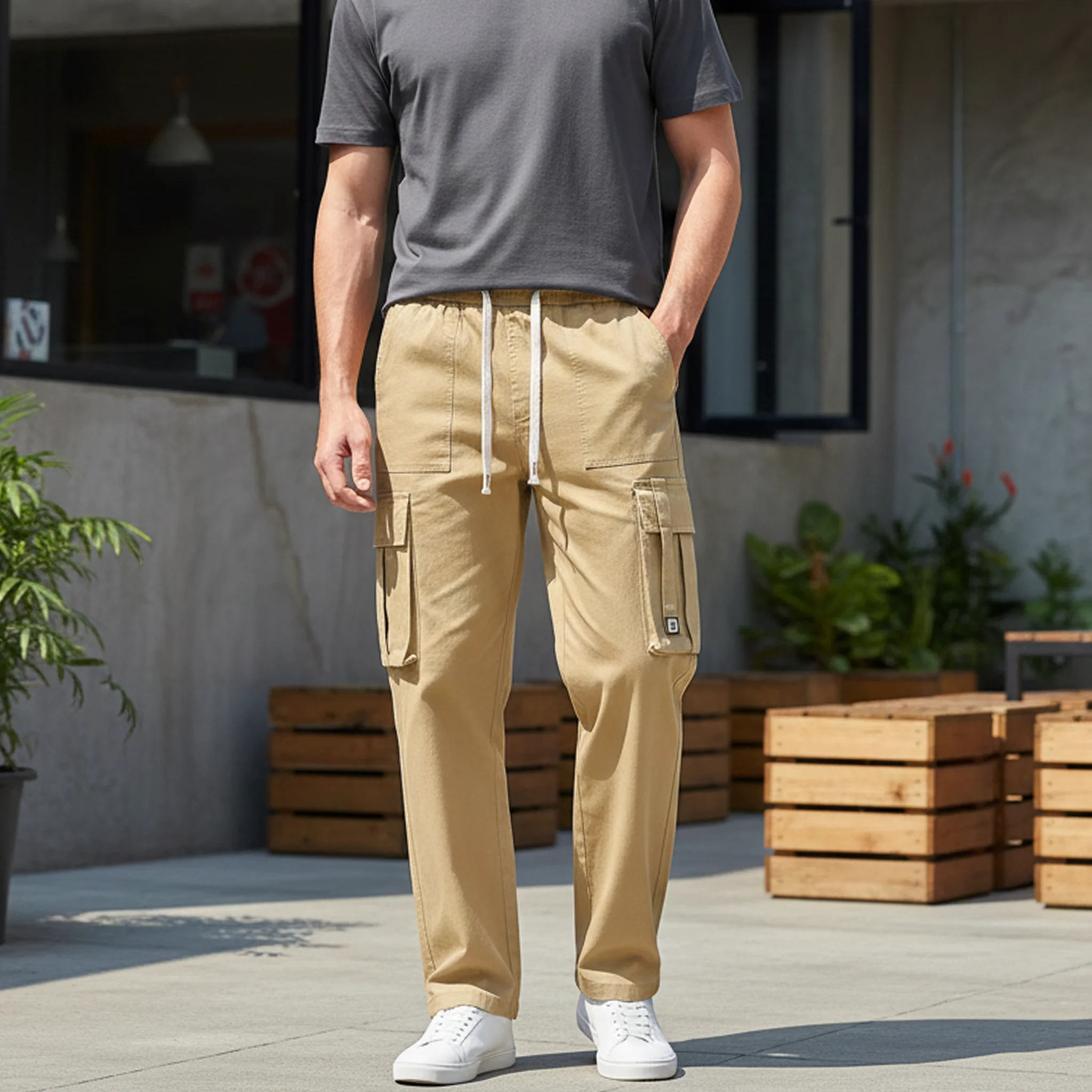 Men's Workwear Pants with Multi Pockets Streetwear Drapey Straight Leg Spring Autumn Baggy Loose Casual Stylish Cargo Trousers
