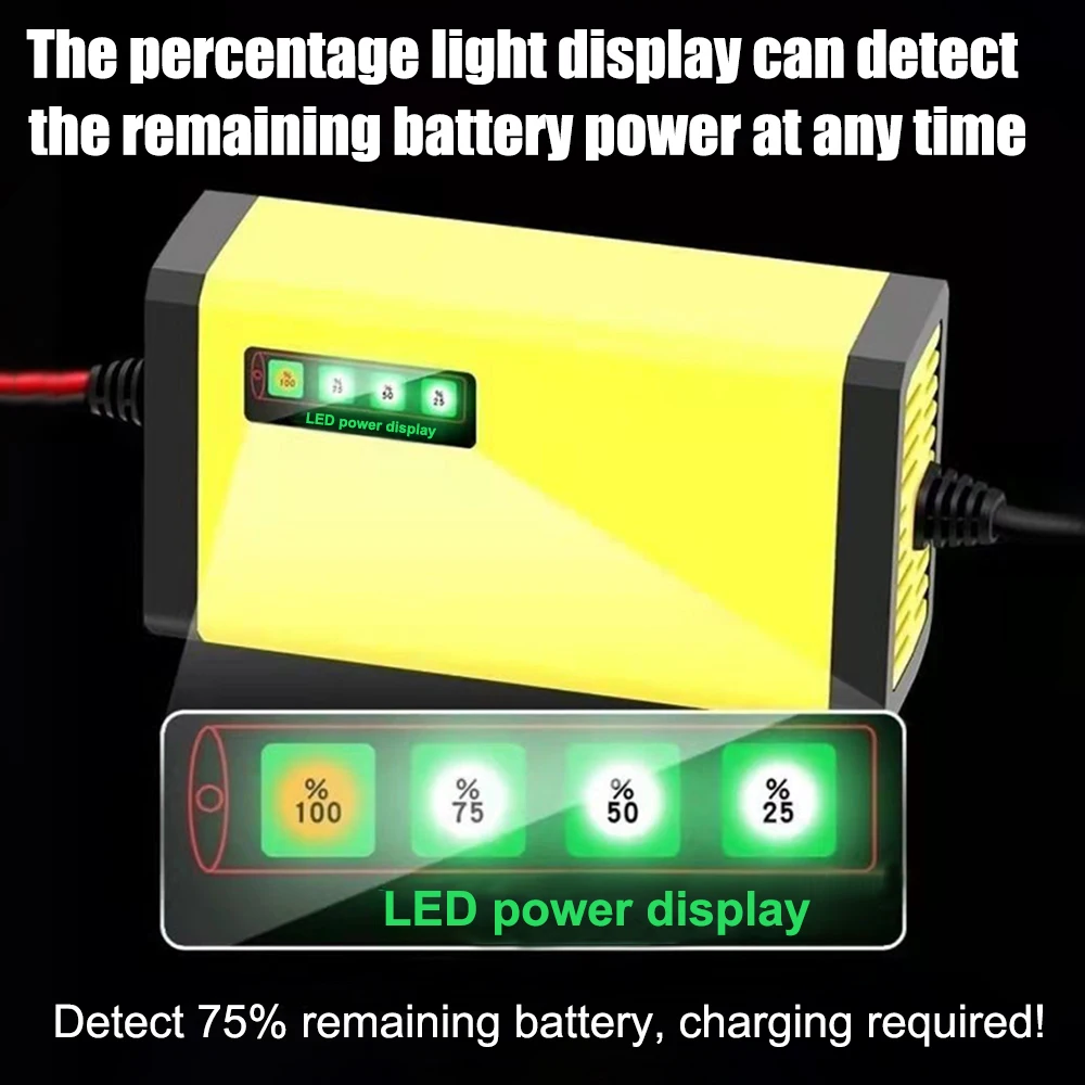 Moto Truck Battery Charger Car Battery Charger 220V Power Puls Repair Charger LED Display Wet Dry Lead Acid Battery 12V 2A