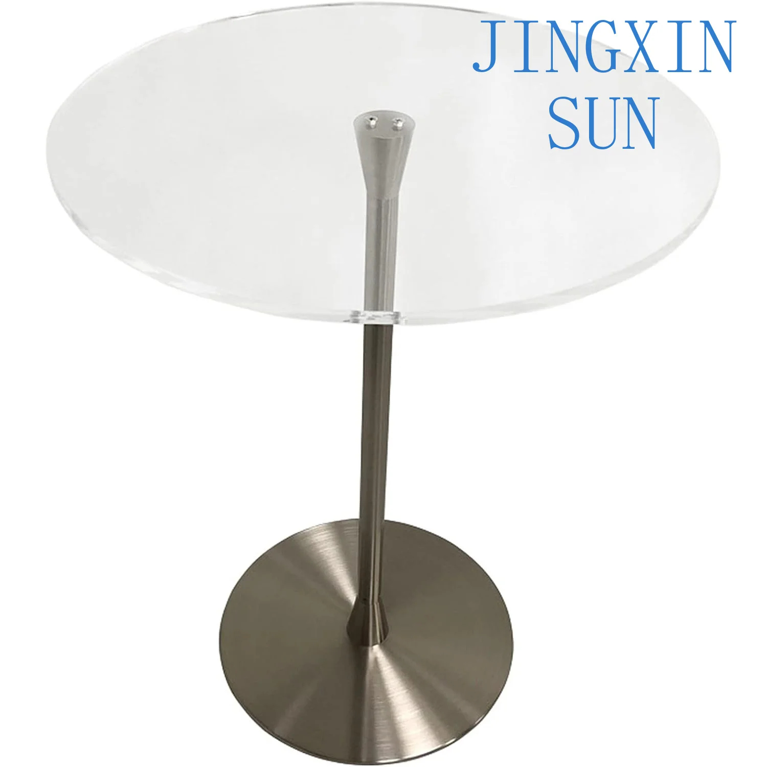 Clear Podium Stand Round Presentation Table Acrylic Tabletop Silver Pole Base Coffee Table For Churches Speech