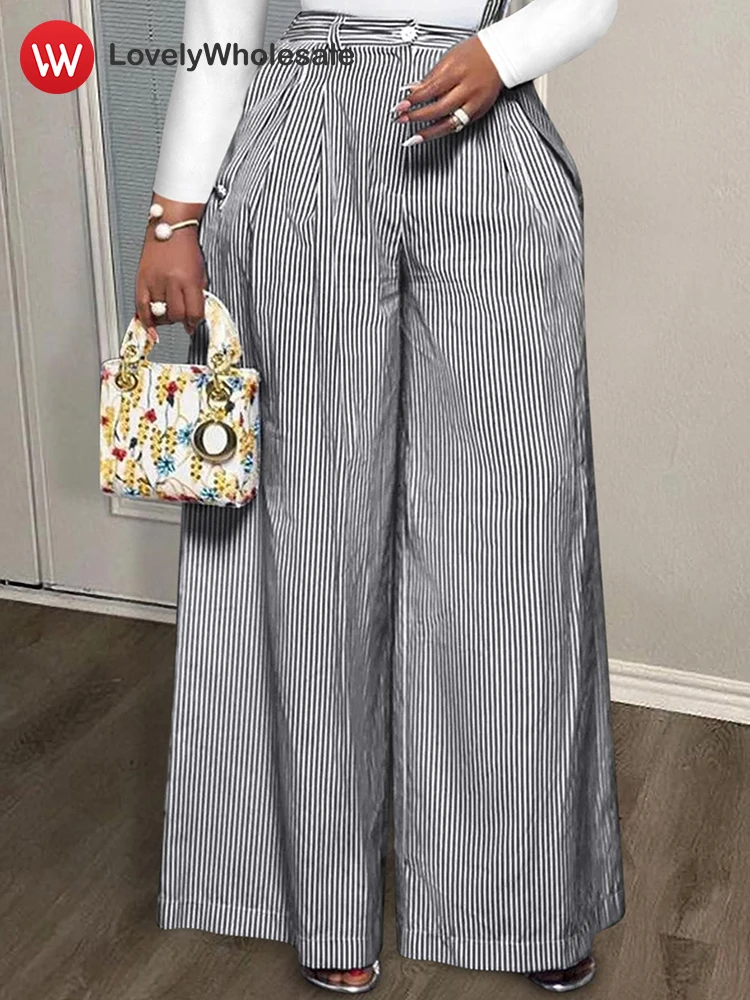 LW Plus Size Striped Pants for Women 2024 Autumn Wide-leg Baggy Big Size Pant Woman Office Lady  Casual Trousers Womens Clothing