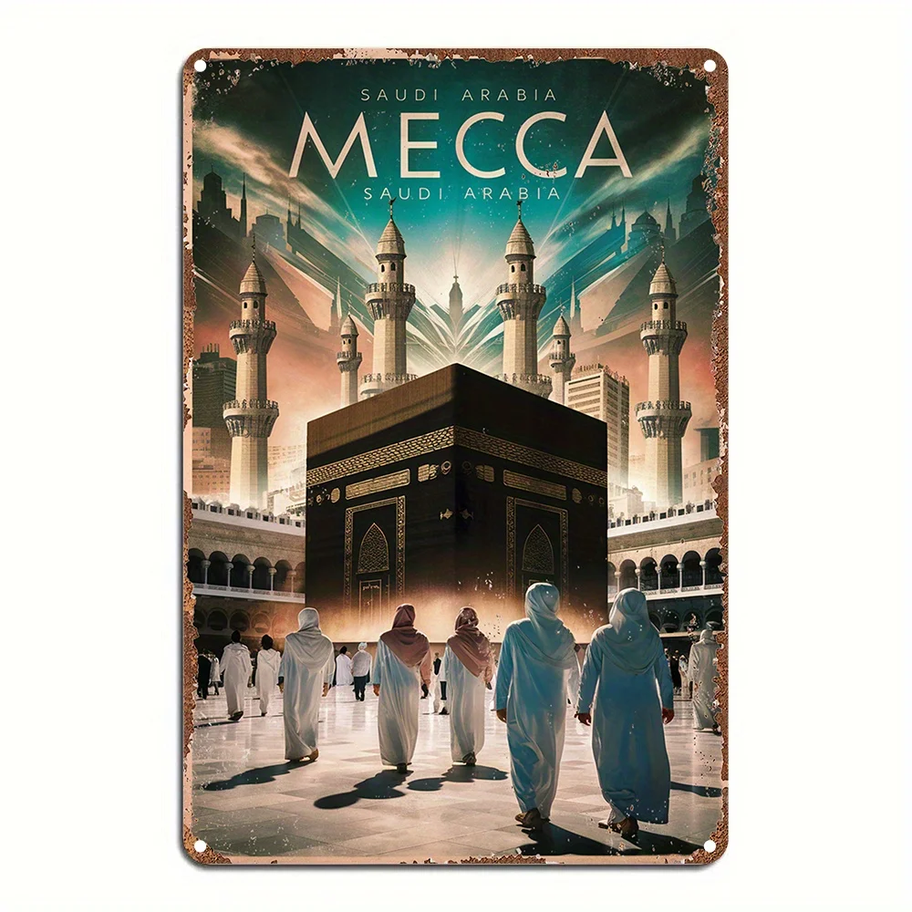 CIFBUY Vintage Mecca Kaaba Saudi Arabia Aluminum Wall Art Waterproof Durable Metal Sign Home Office Islamic Cultural Muslim Deco