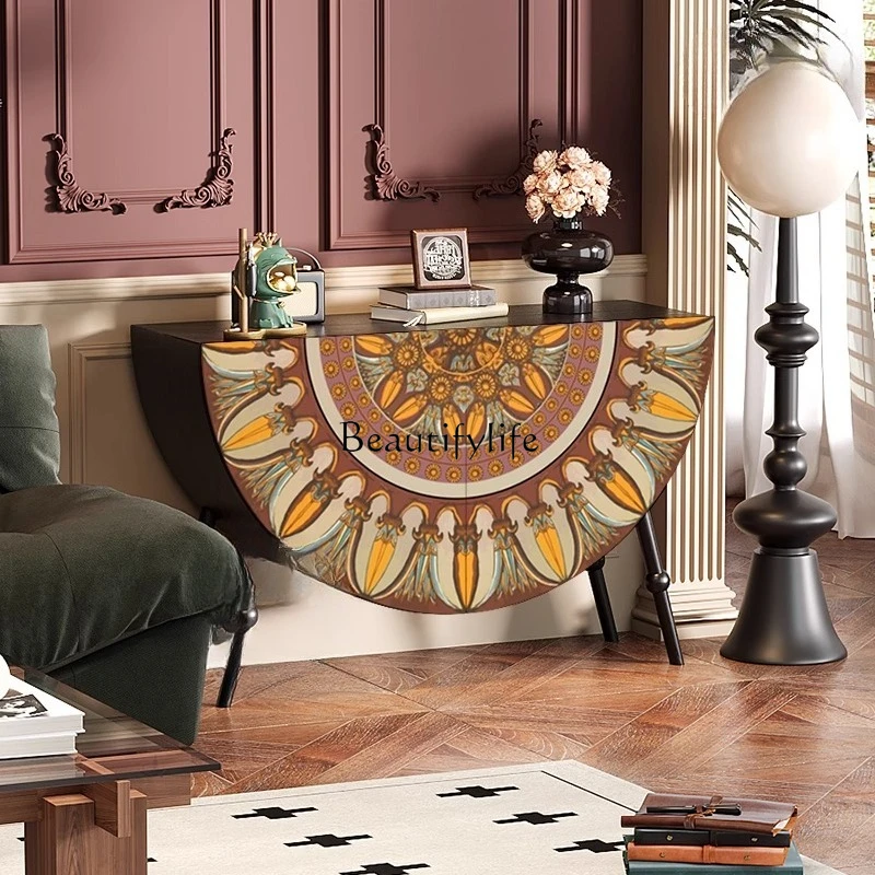 

American retro high-end living room against the wall side cabinet entry storage side cabinet