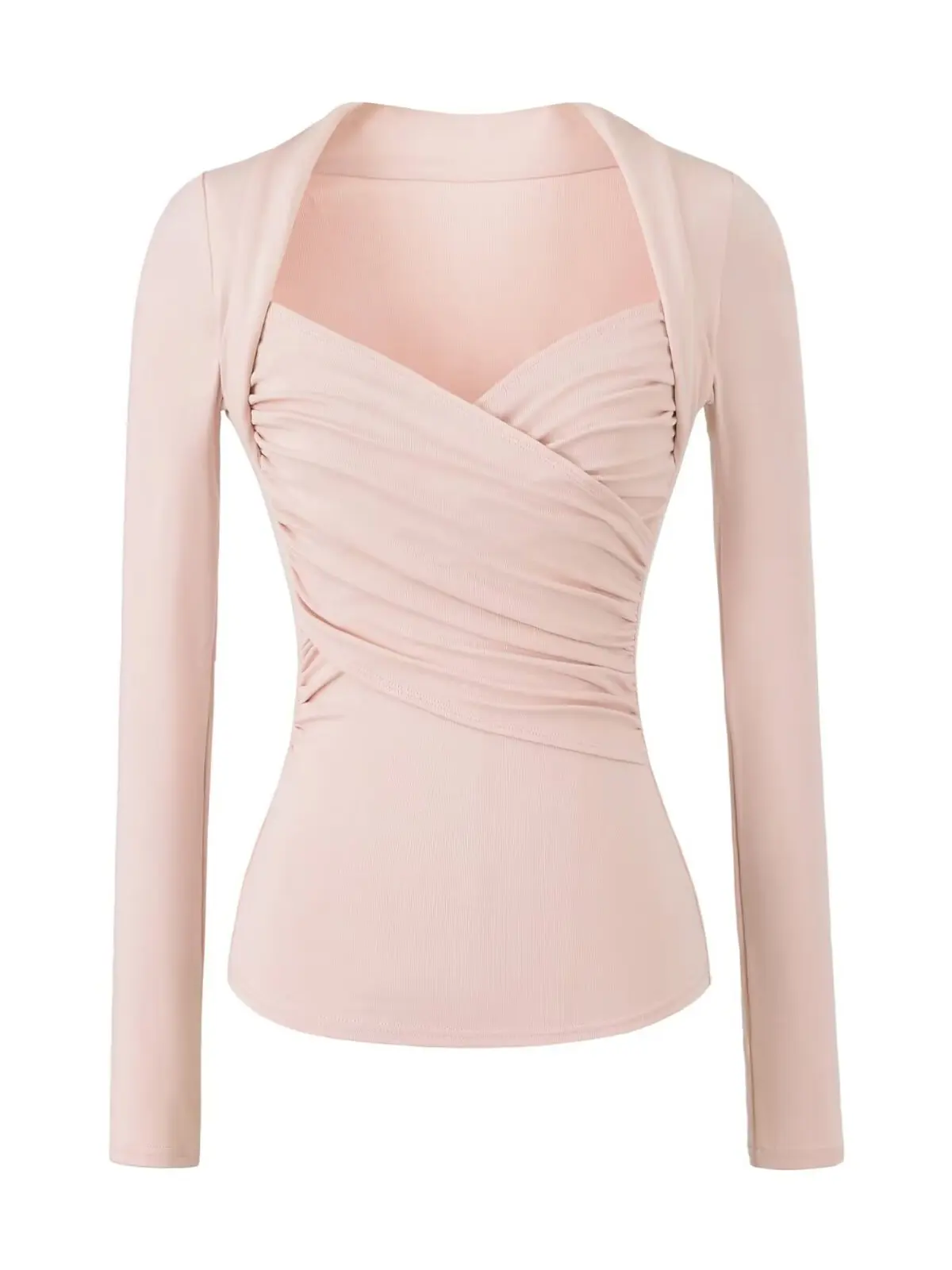 Slim Fit Long Sleeve V-Neck T-Shirt Women's Fashionable Crossed Two-Piece Pure Desire Folded Ladies Top Casual Streetwear