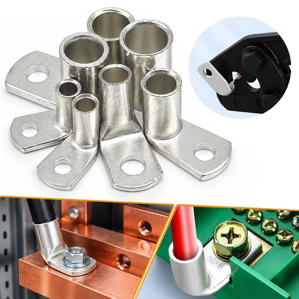 L Shape Right Angle Crimp Terminal 90 Degree Bend Solid Red Copper Copper Cable Lug Tinned Copper M6 M8 M10 M12 Lug