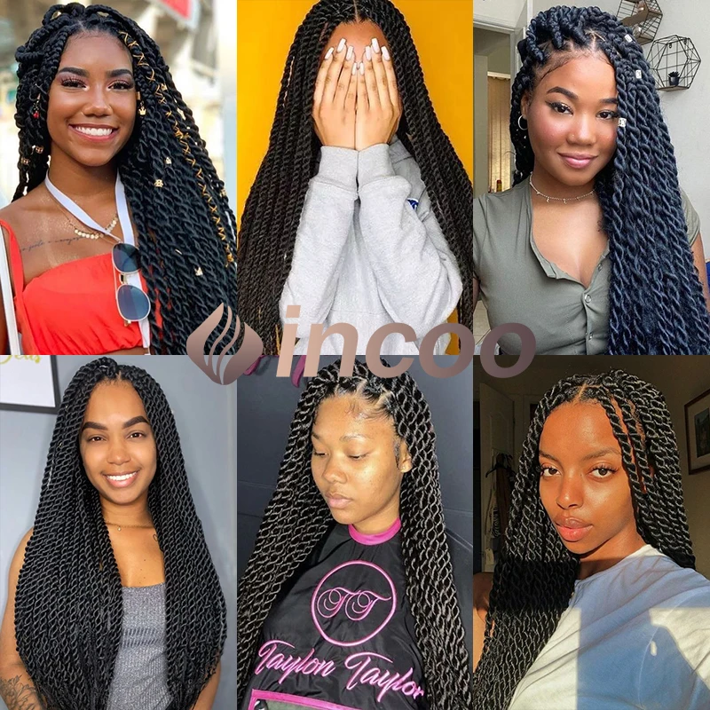 INCOO 36 pollici scatola sintetica treccia parrucca piena del merletto Faux Locs Twist intrecciato dea parrucca senza nodi Senegalese pizzo frontale trecce parrucche