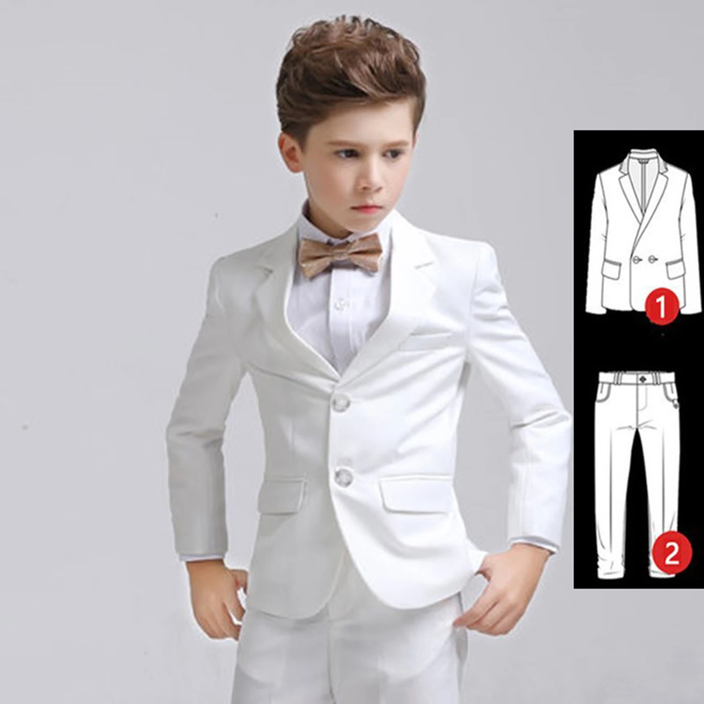 

Boys' Pure White Formal Suit Set Notch Lapel Long-Sleeved Formal and Stylish Suit Set Birthday Party and Wedding Suit Set