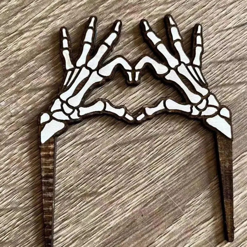 Śmieszne drewniane znaczniki roślin ręka z czaszką kołki sadzarki ozdobne do doniczek miłość gest znak sadzarki Halloween przyjęcie świąteczne znak