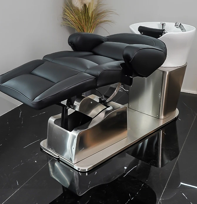 Electric semi lying shampoo bed, Wanghong barber shop, deepened ceramic basin, stainless steel flushing bed