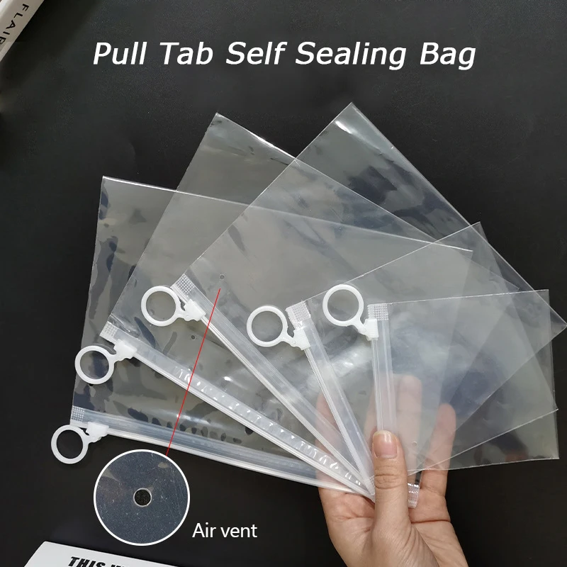 10Pcs Plastic Self Sealing Bags Transparent Pull Tab Ziplock Bag With Breathable Holes Document Cosmetic Underwear Storage Bags