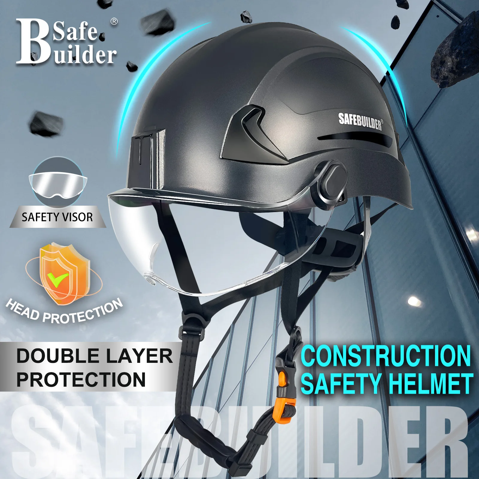 Lightweight Adjustable Hard Hats with Visor Industrial Construction Safety Helmet Type 2 Class E for Rescue Work at Height