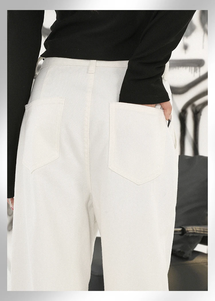 Koreanische Weiße Jeans Frauen Hohe Taille Lose Breite Bein Mopp Denim Hosen Sommer Casual High Street Gerade Hängende Hose