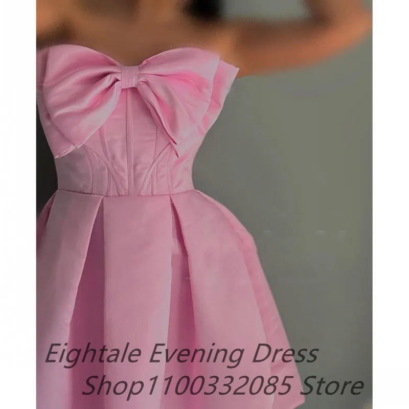 Eightale Pink Mini Prom Dress Satin Corset Strapless Bow Homecomming Dress Abiye Formal Party Gown Vestidos de gala image 2