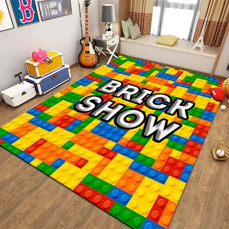 Brick Show Blocks Pattern 3D Printing Area Rug Carpet for Living Room Bedroom Sofa Decor,Kid Play Non-slip Floor Mat Doormat