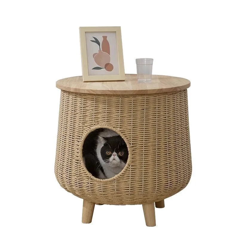 Solid wood cat nest bedside table, shared furniture for people and pets