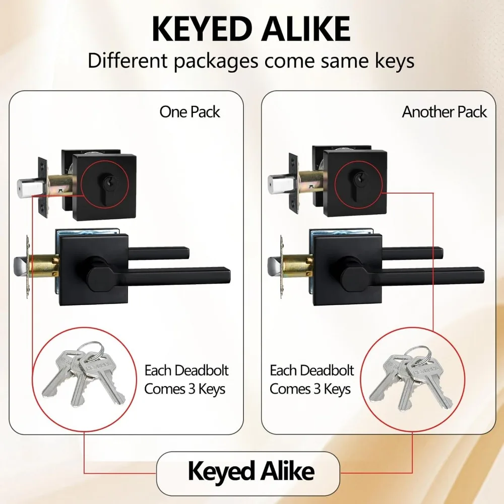 قفل ديدبولت بمفتاح مدخل خارجي أسود غير لامع عالي التحمل مع مقبض رافعة مرور، ميزة أمان تدوم طويلاً